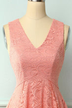 Load image into Gallery viewer, Asymmetrical Blush V Neck Lace Dress