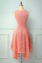 Load image into Gallery viewer, Asymmetrical Blush V Neck Lace Dress