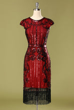 Load image into Gallery viewer, 1920s Burgundy Sequins Flapper Dress