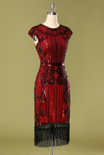 Load image into Gallery viewer, 1920s Burgundy Sequins Flapper Dress