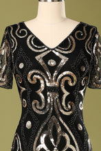 Load image into Gallery viewer, 1920s Black Sequins Flapper Dress