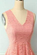 Load image into Gallery viewer, Asymmetrical Blush V Neck Lace Dress
