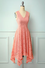 Load image into Gallery viewer, Asymmetrical Blush V Neck Lace Dress
