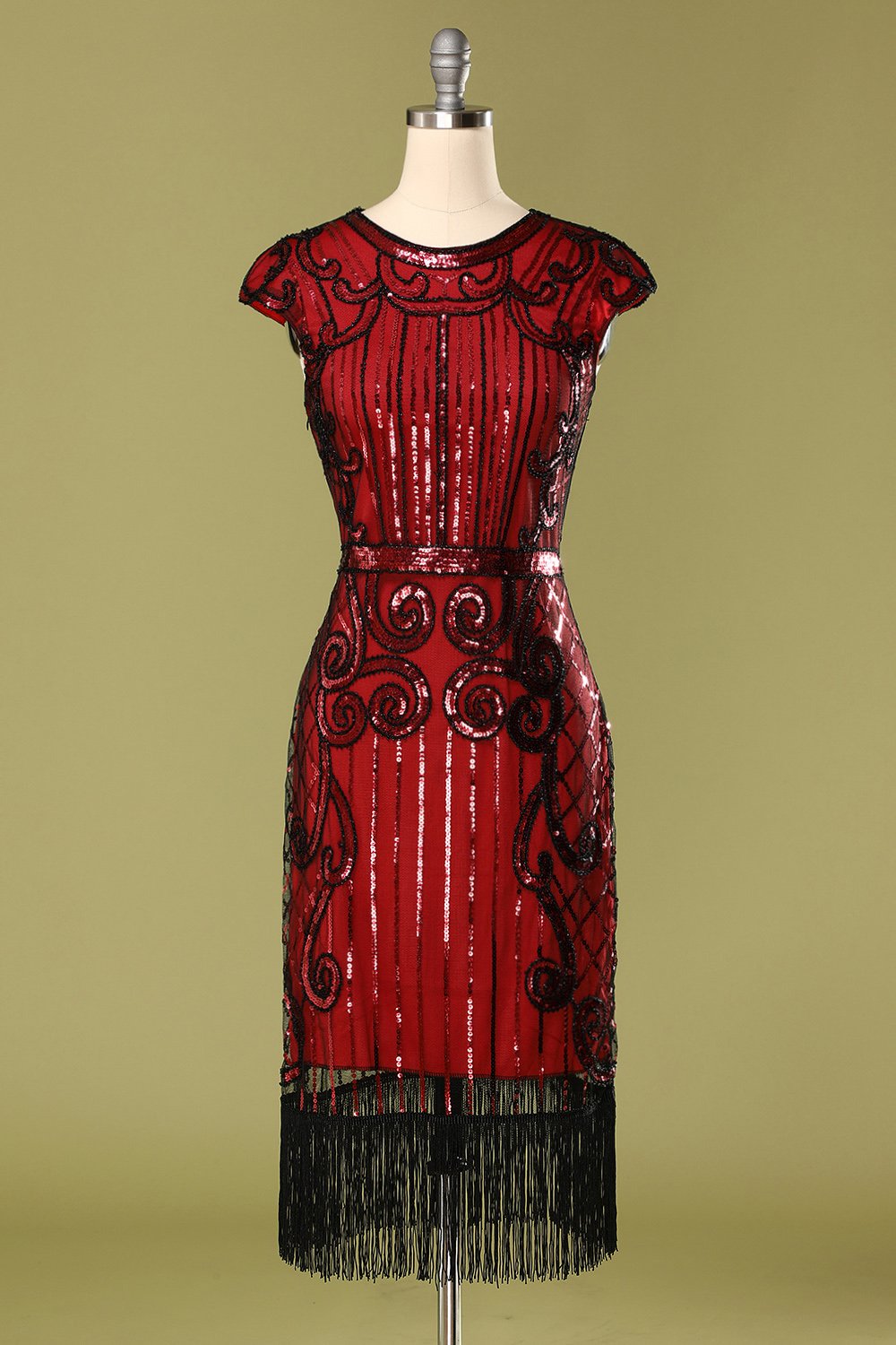1920s Burgundy Sequins Flapper Dress