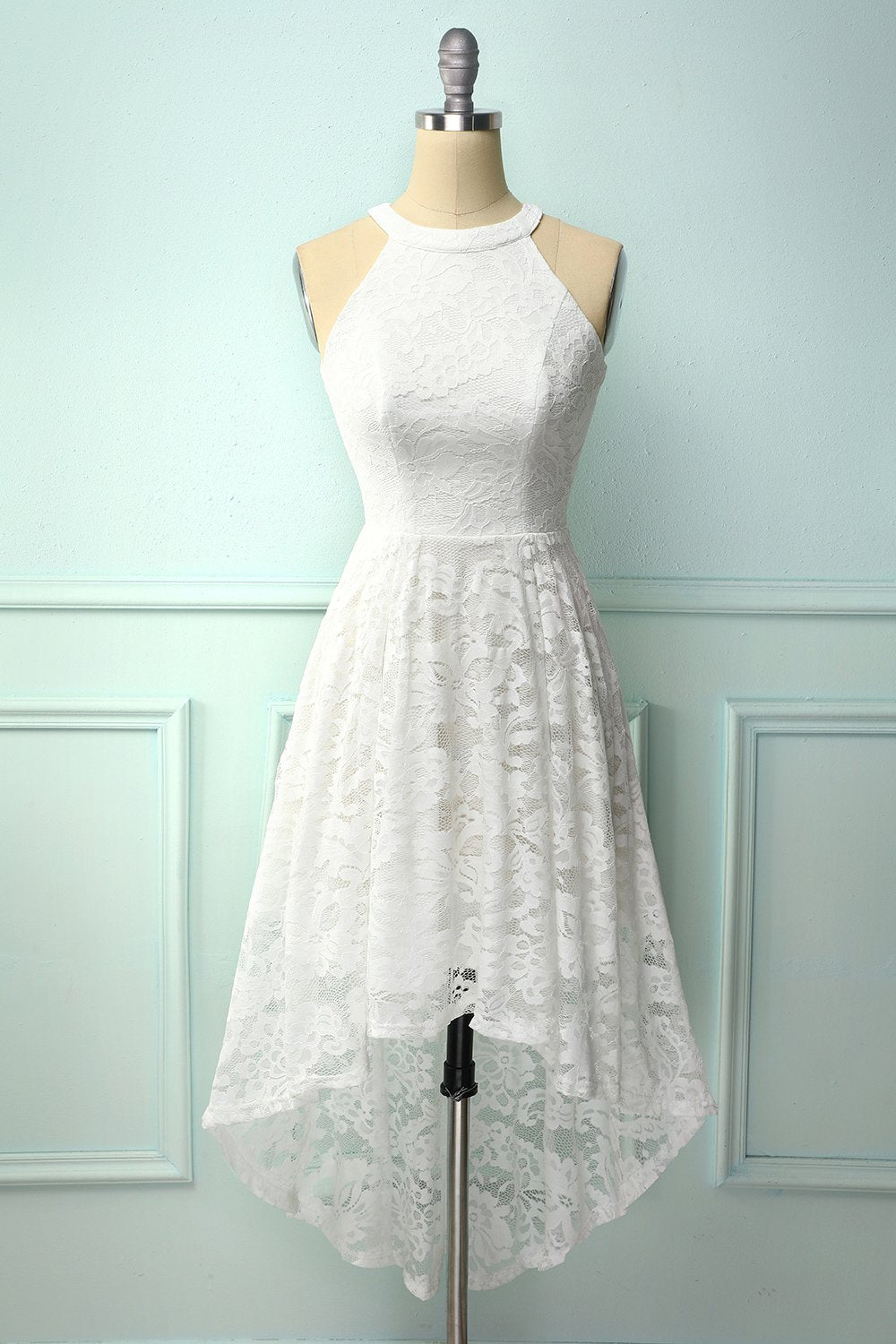 Asymmetric White Lace Dress