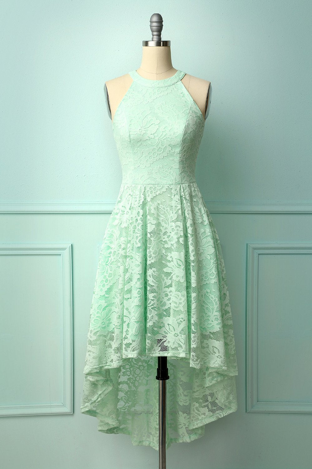 Asymmetric Mint Lace Dress